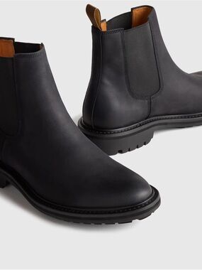 Quince NEW Men Rugged Leather Lug Sole Chelsea Boot Black Ankle Pull On